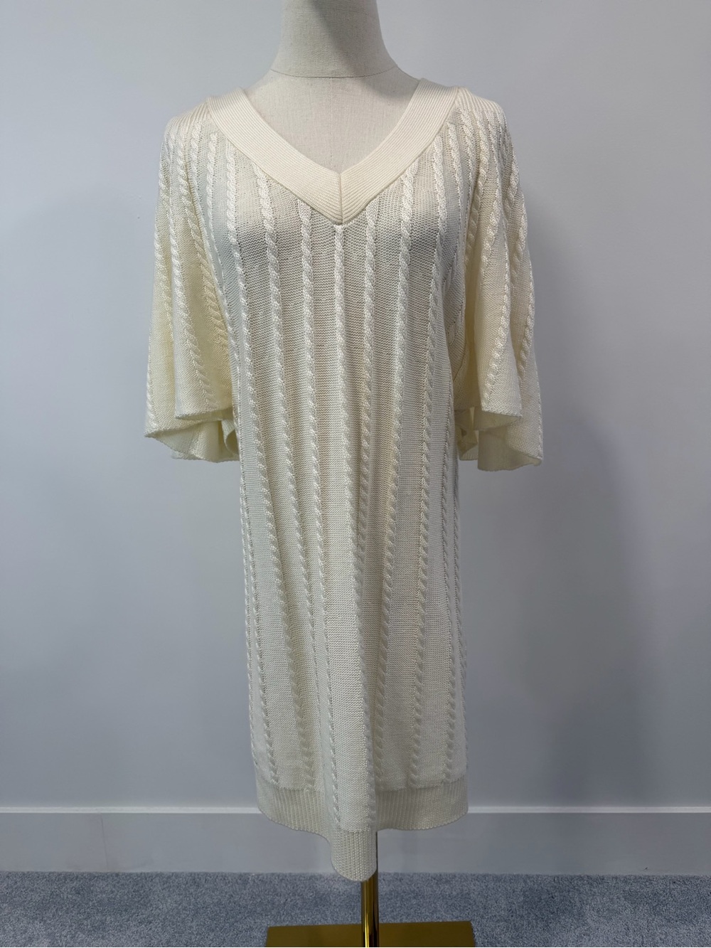 Calvin Klein Cream V-Neck Knit Dress